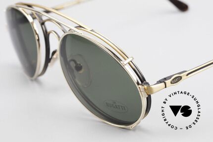 Bugatti 07823 Old 80's Glasses With Clip On, antique-gold frame & practical gold-plated CLIP-ON, Made for Men