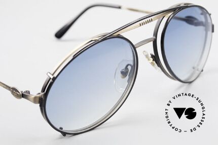 Bugatti 65282 Vintage Frame With Sun Clip, BLACK sun clip with BLUE-gradient sun lenses, Made for Men