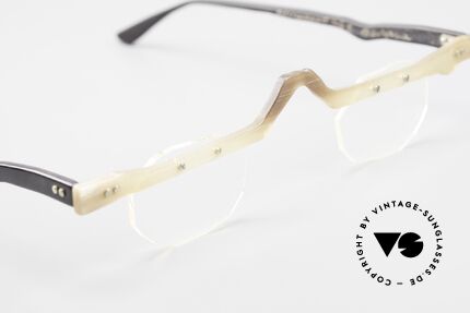 Theo Belgium Eye-Witness ACR Avant-Garde Reading Horn Frame, these specs were apparently unfinished & asymmetrical, Made for Men and Women
