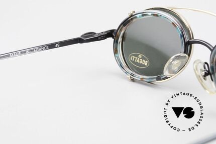 Bugatti 05728T 90's Men's Eyeglasses Sun Clip, a turquoise-metallic frame with a gold-plated Clip-On, Made for Men