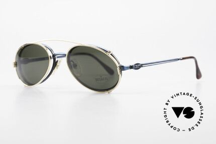 Bugatti 05728 Rare 90's Eyeglasses Clip On, steady metal frame with flexible spring hinges / arms, Made for Men