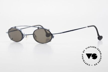 Theo Belgium Peter Oval Eyeglasses With Clip On, dark turquois metallic frame with dulled black Clip On, Made for Men and Women
