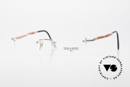 Gold & Wood S12 Luxury Rimless Eyeglass-Frame, Gold & Wood Paris glasses, S12-16; medium size, Made for Men and Women
