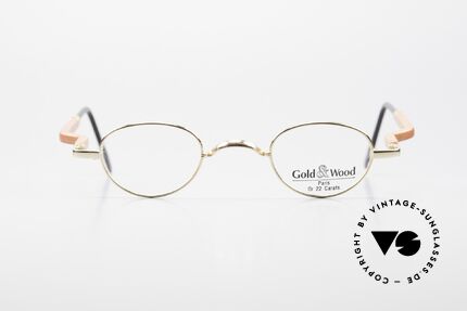 Gold & Wood 326 Wood Frame 22ct Gold Plated, oval 90's wooden eyeglasses, 22ct GOLD-PLATED, Made for Men and Women