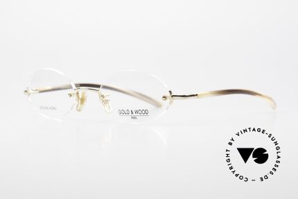 Gold & Wood 331 Rimless Genuine Horn Glasses, classic unisex model with flexible spring hinges, Made for Men and Women