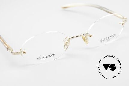 Gold & Wood 331 Rimless Genuine Horn Glasses, NO RETRO, but a precious old vintage ORIGINAL, Made for Men and Women