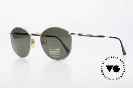 Giorgio Armani 627 Vintage Panto Sunglasses 90's, premium craftsmanship & timeless gunmetal coloring, Made for Men and Women