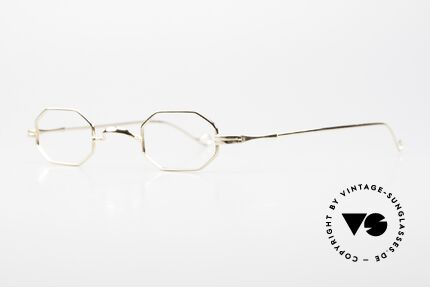 Lunor II 01 Octagonal Frame Gold Plated, XS size 37/24, can be glazed with strong prescriptions, Made for Men and Women