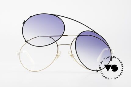 Bugatti 64319 80's Sunglasses With Clip On, great contrast: black clip-on vs. white frame, Made for Men