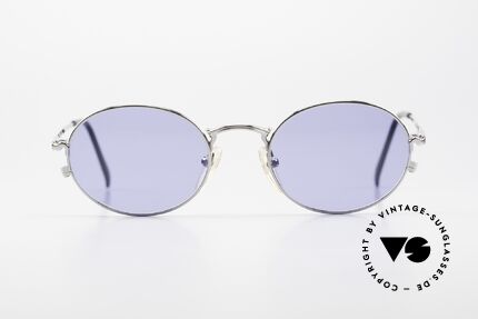 Jean Paul Gaultier 55-3181 Oval 90's Frame Pure Titanium, plain 1990's metal frame with solid blue sun lenses, Made for Men and Women