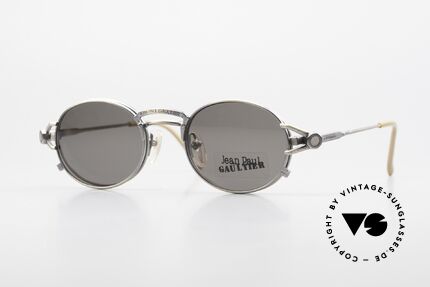 Jean Paul Gaultier 56-7110 Oval 90's Vintage Frame Clip On, 90's JPG designer sunglasses with many fancy details, Made for Men and Women