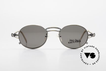 Jean Paul Gaultier 56-7110 Oval 90's Vintage Frame Clip On, magnetic removable sun clip for 100% UV protection, Made for Men and Women
