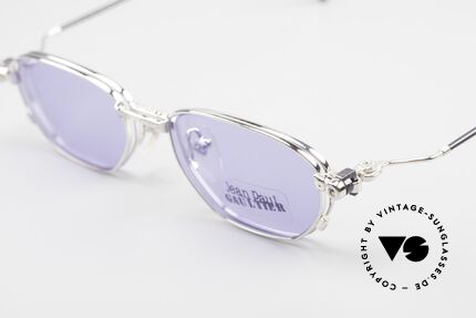 Jean Paul Gaultier 55-8107 Rare 90's Vintage Frame Clip On, frame shines silver-chrome and black, in size 49-18, Made for Men