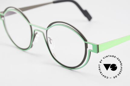 Theo Belgium Tracing Round Designer Glasses Unisex, metal frame, size 45-21, col 373 (gray / lime green), Made for Men and Women