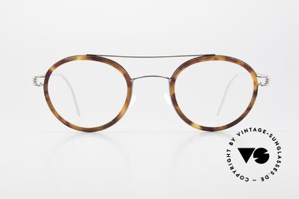 Lindberg Teitur 46 Air Titan Rim Panto Glasses With Brow Bar, unisex eyeglasses; TEITUR with silver-gray brow bar, Made for Men and Women