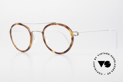 Lindberg Teitur 46 Air Titan Rim Panto Glasses With Brow Bar, inner rim = in tortoise, in size 46/25, temple 145mm, Made for Men and Women