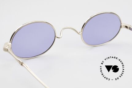 Lunor I 10 Telescopic Oval Sunglasses Slide Temple, 22kt GOLD-PLATED frame with blue sun lenses (100% UV), Made for Men and Women