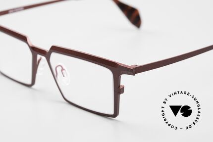 Theo Belgium Emerald Square Designer Frame Titanium, unisex frame in large size, color 763 (red metallic), Made for Men and Women