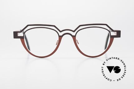 Theo Belgium Percé Designer Specs Panto Titanium, bi-colored frame looks like two arches; UNIQUE, Made for Men and Women