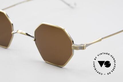 Lunor II 11 Square Panto Shades XS, very elaborate & precious electroplating in antique gold, Made for Men and Women