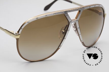 Alpina M1 Iconic 80's Sunglasses Large Size, bronze frame, silver cover & screws, gold temples, Made for Men