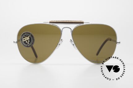 Cebe 309 Leather Aviator Carnet De Vol, frame bar and temple tips covered in leather; unique, Made for Men