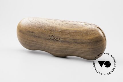 Lunor Wooden Folding Case - A Solid Wood Case Nut In Size A, photo shows a Lunor "I 10" (34mm height) in the case, Made for Men and Women