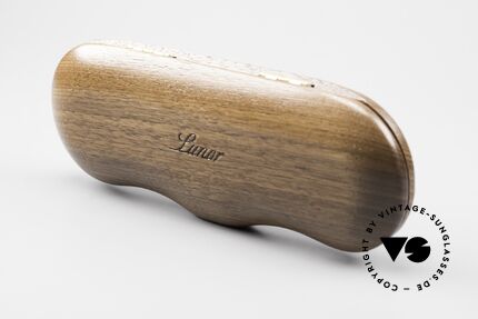Lunor Wooden Folding Case - B Nut Wood Case In Size B, photo shows a Lunor "I 12" (39mm height) in the case, Made for Men and Women