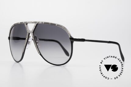 Alpina M1 80's Stevie Wonder Sunglasses, black frame & temples with bezel in antique silver, Made for Men