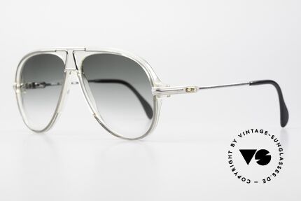 Cazal 622 Designer Sunglasses From 1984, gray-crystal clear frame front with silver temples, Made for Men