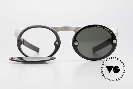 Porsche 5694 P0051 Magnetic 90's Sports Shades, very easy to replace; 1x silver-mirrored, 1x green, Made for Men