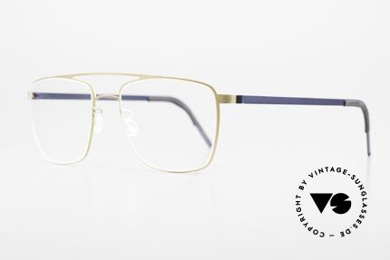 Lindberg 9595 Strip Titanium Men's Glasses Double Bridge, frame with double bridge in matt gold and dark blue, Made for Men