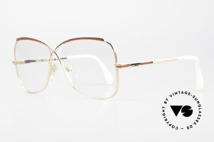 Cazal 224 True Vintage 80's Glasses, gold-plated frame with red stripes on temples & front, Made for Women