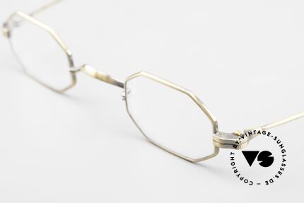 Lunor II 01 Octag Frame Antique Gold, XS size 37/24, can be glazed with strong prescriptions, Made for Men and Women