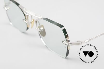 Jacques Marie Mage Yuma Rimless Titanium Sunglasses, Yuma, Antique, Sky, Silver (no. 244 of 450 worldwide), Made for Men and Women