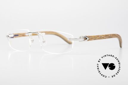 Cartier C-Decor Rimless Africa Bubinga Wood Glasses, platinum-plated, size 54x18, orig. ID-No. T8100906, Made for Men and Women