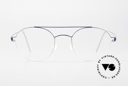 Lindberg Bruce Air Titan Rim Women's Frame & Men's Specs, noble panto model with crossbar: DARK-BLUE / gray, Made for Men and Women