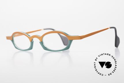 Theo Belgium Bioval Combi Reading Glasses, but very shiny colours in green and ORANGE-RED, Made for Women