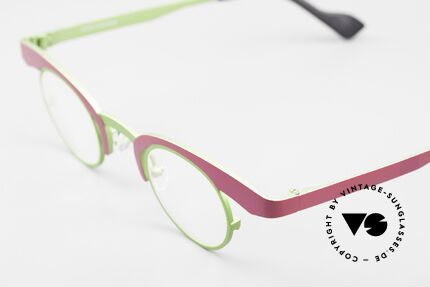 Theo Belgium O Fancy Panto Eyeglasses, very special shape; frame in green and pink, Made for Women
