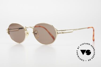 Jean Paul Gaultier 55-4173 Oval Vintage Sunglasses, 22kt GOLD-PLATED frame with solid brown sun lenses, Made for Men and Women