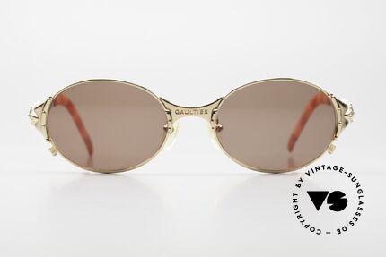 Jean Paul Gaultier 56-5106 90's Sunglasses Gold-Plated, high-end quality; monolithic design (made in Japan), Made for Men and Women