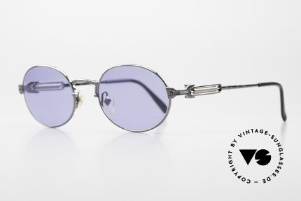 Jean Paul Gaultier 55-5104 Oval Designer Sunglasses, gunmetal frame & blue sun lenses; 100% UV protection, Made for Men and Women