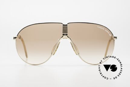 Porsche 5622 80's Folding Sunglasses Men, golden foldable frame with light brown-gradient lenses, Made for Men