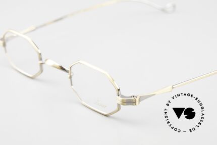 Lunor II 01 Octag Frame Antique Gold, XS size 37/24, can be glazed with strong prescriptions, Made for Men and Women