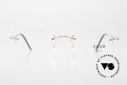 Fred Fidji F2 Rimless Vintage Frame Oval, marine design (distinctive FRED) in top-notch quality!, Made for Men and Women