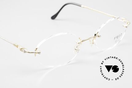 Fred Fidji F2 Rimless Vintage Frame Oval, precious bicolor frame: Gold-Plated and Platinum plated, Made for Men and Women