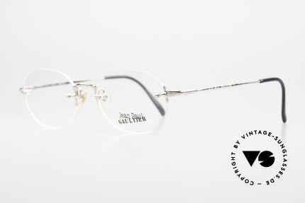 Jean Paul Gaultier 55-4671 Rimless JPG Designer Specs, silver chrome frame with subtle details, in size 50/19, Made for Men and Women