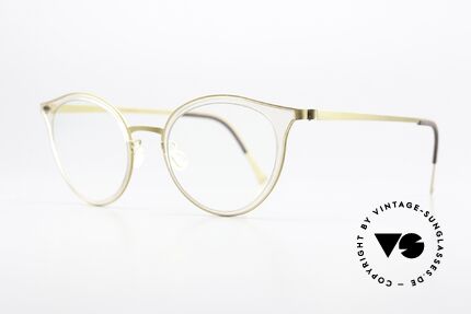Lindberg 9728 Strip Titanium Cateye Frame Crystal Gold, very charming frame design and material combination, Made for Women