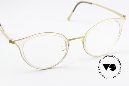 Lindberg 9728 Strip Titanium Cateye Frame Crystal Gold, unworn, new old stock with original case by Lindberg, Made for Women