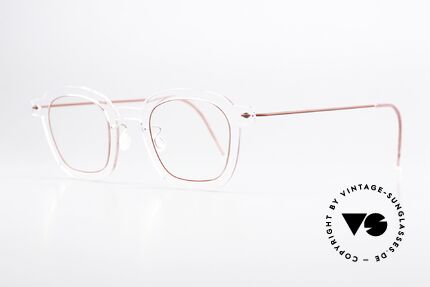 Lindberg 6587 NOW Frame Crystal Clear With Red, high quality composite material & titanium temples, Made for Men and Women